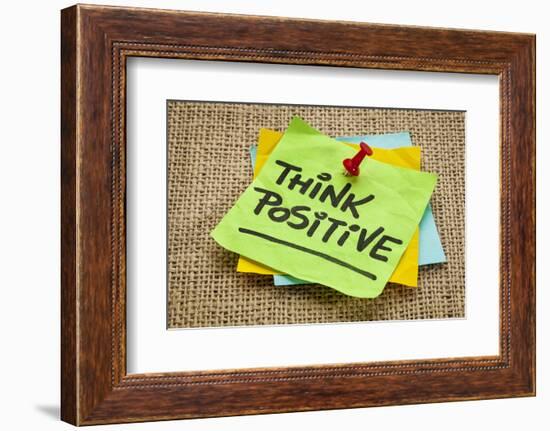 Think Positive - Motivational Reminder - Handwriting on Sticky Note-PixelsAway-Framed Photographic Print