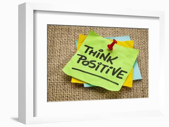 Think Positive - Motivational Reminder - Handwriting on Sticky Note-PixelsAway-Framed Photographic Print
