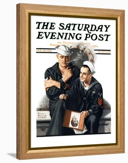 "Thinking of the Girl Back Home" Saturday Evening Post Cover, January 18,1919-Norman Rockwell-Framed Premier Image Canvas