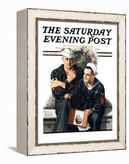 "Thinking of the Girl Back Home" Saturday Evening Post Cover, January 18,1919-Norman Rockwell-Framed Premier Image Canvas