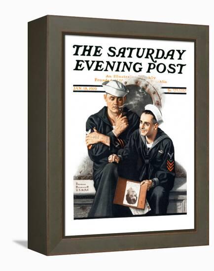 "Thinking of the Girl Back Home" Saturday Evening Post Cover, January 18,1919-Norman Rockwell-Framed Premier Image Canvas