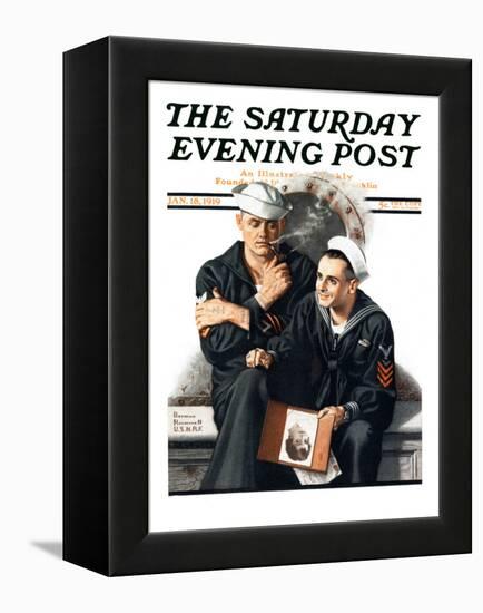 "Thinking of the Girl Back Home" Saturday Evening Post Cover, January 18,1919-Norman Rockwell-Framed Premier Image Canvas