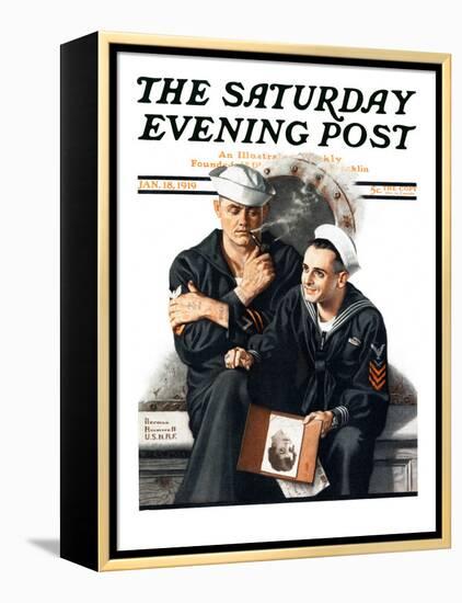 "Thinking of the Girl Back Home" Saturday Evening Post Cover, January 18,1919-Norman Rockwell-Framed Premier Image Canvas