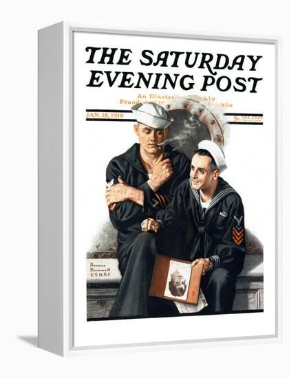 "Thinking of the Girl Back Home" Saturday Evening Post Cover, January 18,1919-Norman Rockwell-Framed Premier Image Canvas