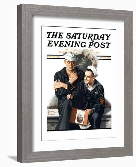 "Thinking of the Girl Back Home" Saturday Evening Post Cover, January 18,1919-Norman Rockwell-Framed Premium Giclee Print