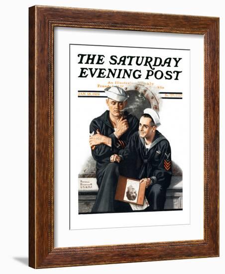 "Thinking of the Girl Back Home" Saturday Evening Post Cover, January 18,1919-Norman Rockwell-Framed Premium Giclee Print