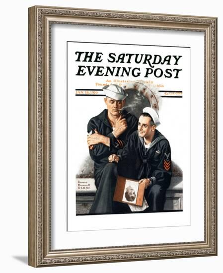 "Thinking of the Girl Back Home" Saturday Evening Post Cover, January 18,1919-Norman Rockwell-Framed Giclee Print