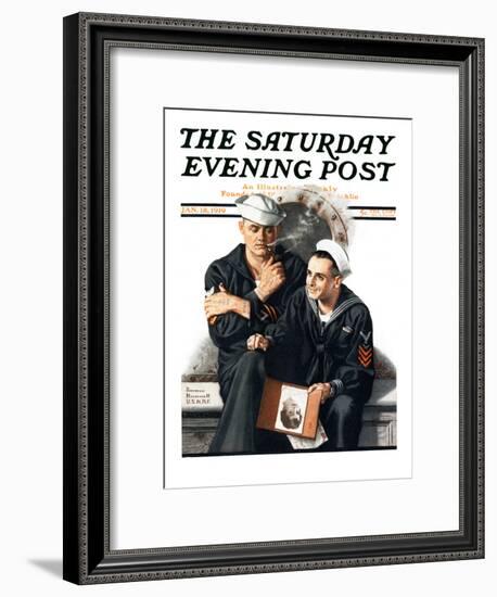 "Thinking of the Girl Back Home" Saturday Evening Post Cover, January 18,1919-Norman Rockwell-Framed Giclee Print