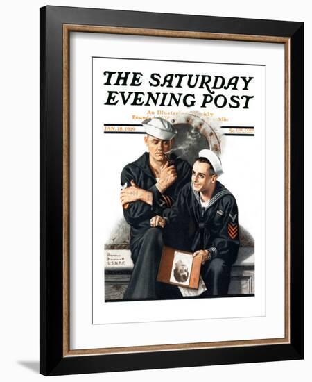 "Thinking of the Girl Back Home" Saturday Evening Post Cover, January 18,1919-Norman Rockwell-Framed Giclee Print