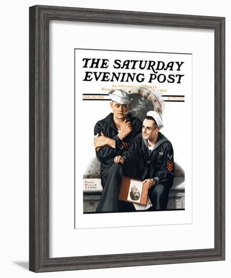 "Thinking of the Girl Back Home" Saturday Evening Post Cover, January 18,1919-Norman Rockwell-Framed Giclee Print