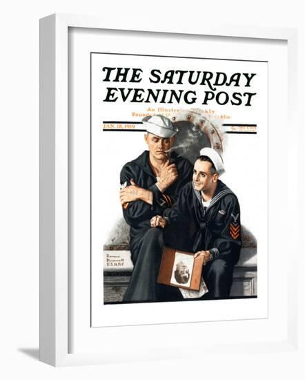 "Thinking of the Girl Back Home" Saturday Evening Post Cover, January 18,1919-Norman Rockwell-Framed Giclee Print