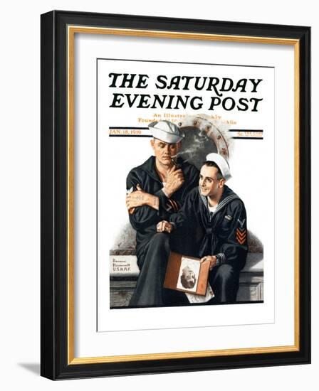 "Thinking of the Girl Back Home" Saturday Evening Post Cover, January 18,1919-Norman Rockwell-Framed Giclee Print