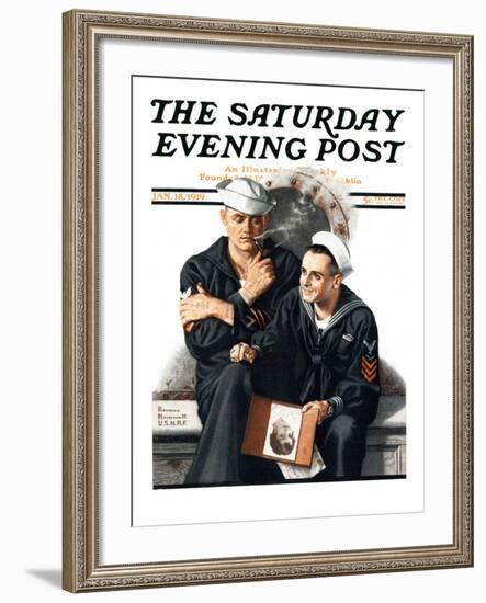 "Thinking of the Girl Back Home" Saturday Evening Post Cover, January 18,1919-Norman Rockwell-Framed Giclee Print