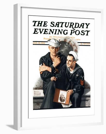 "Thinking of the Girl Back Home" Saturday Evening Post Cover, January 18,1919-Norman Rockwell-Framed Giclee Print