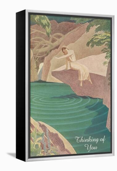 Thinking of You, Woman by Pond-null-Framed Stretched Canvas