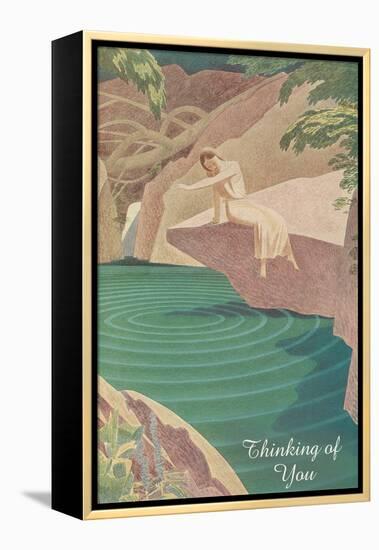 Thinking of You, Woman by Pond-null-Framed Stretched Canvas