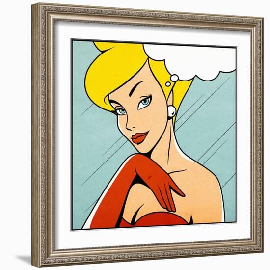 Thinking Woman in Retro Comics Style-Heizel-Framed Premium Giclee Print