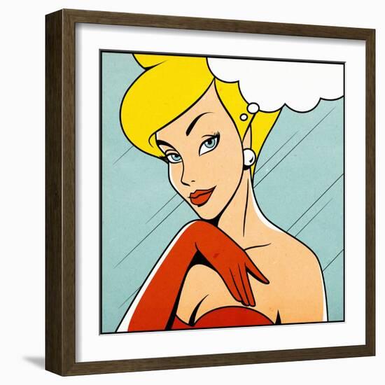 Thinking Woman in Retro Comics Style-Heizel-Framed Premium Giclee Print