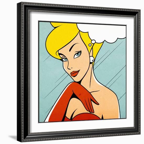 Thinking Woman in Retro Comics Style-Heizel-Framed Premium Giclee Print