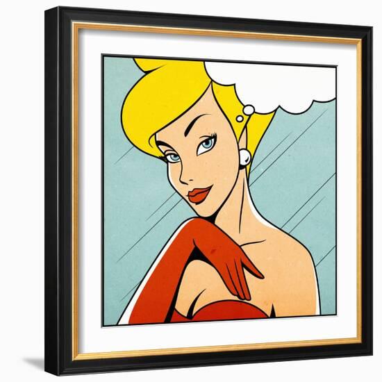 Thinking Woman in Retro Comics Style-Heizel-Framed Premium Giclee Print