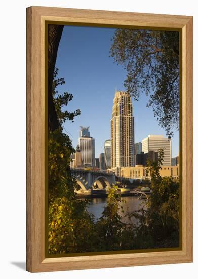 Third Avenue Bridge, Mississippi River, Minneapolis, Minnesota, USA-Walter Bibikow-Framed Premier Image Canvas