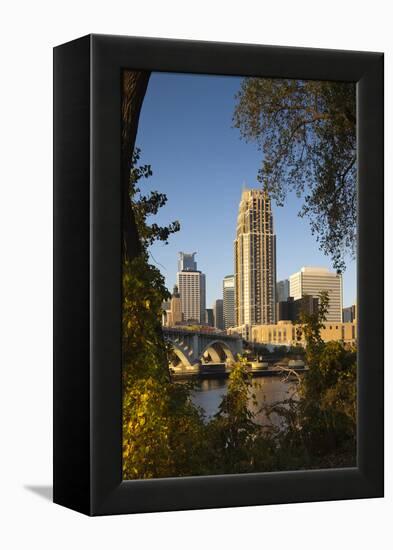 Third Avenue Bridge, Mississippi River, Minneapolis, Minnesota, USA-Walter Bibikow-Framed Premier Image Canvas