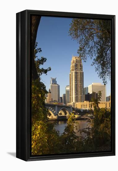 Third Avenue Bridge, Mississippi River, Minneapolis, Minnesota, USA-Walter Bibikow-Framed Premier Image Canvas