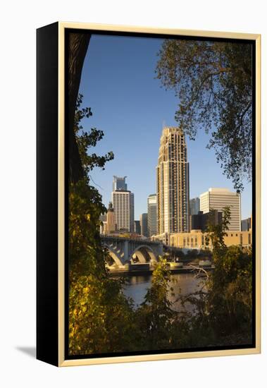 Third Avenue Bridge, Mississippi River, Minneapolis, Minnesota, USA-Walter Bibikow-Framed Premier Image Canvas