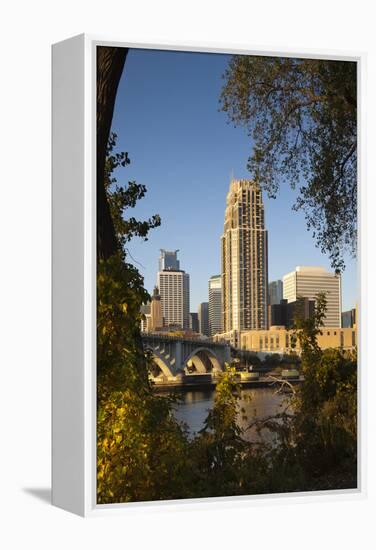 Third Avenue Bridge, Mississippi River, Minneapolis, Minnesota, USA-Walter Bibikow-Framed Premier Image Canvas