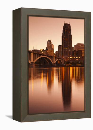 Third Avenue Bridge, Mississippi River, Minneapolis, Minnesota, USA-Walter Bibikow-Framed Premier Image Canvas