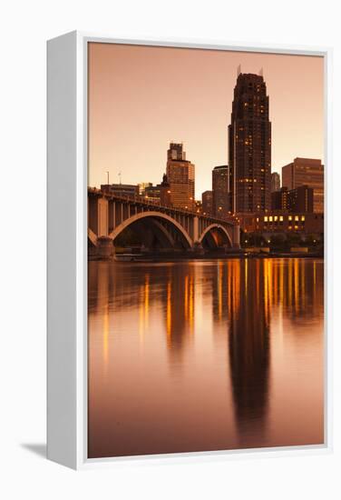 Third Avenue Bridge, Mississippi River, Minneapolis, Minnesota, USA-Walter Bibikow-Framed Premier Image Canvas