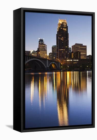 Third Avenue Bridge, Mississippi River, Minneapolis, Minnesota, USA-Walter Bibikow-Framed Premier Image Canvas