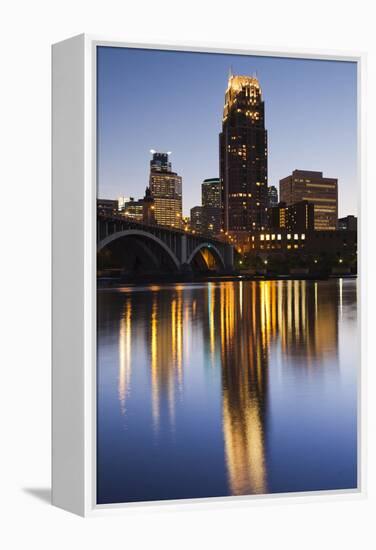 Third Avenue Bridge, Mississippi River, Minneapolis, Minnesota, USA-Walter Bibikow-Framed Premier Image Canvas