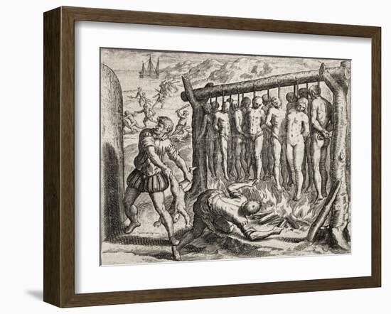 Thirteen hanged and burned victims-Theodore de Bry-Framed Giclee Print