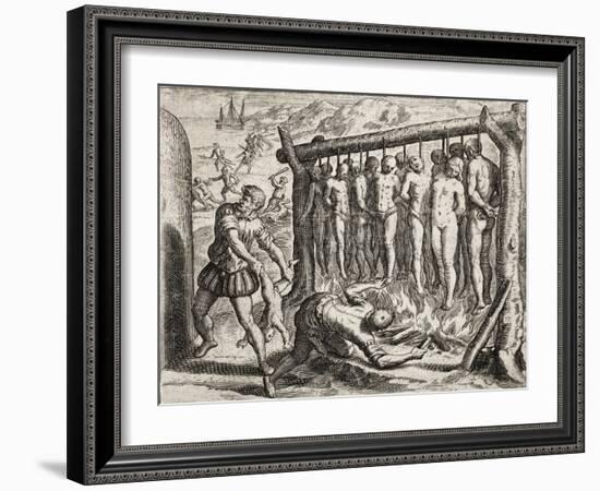 Thirteen hanged and burned victims-Theodore de Bry-Framed Giclee Print