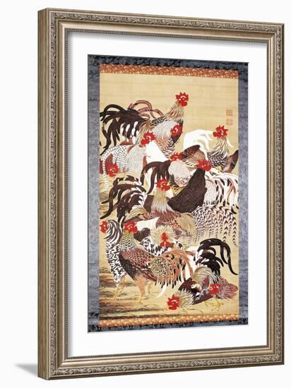 Thirteen Roosters, from Doshoku Sai-E-Ito Jakuchu-Framed Giclee Print