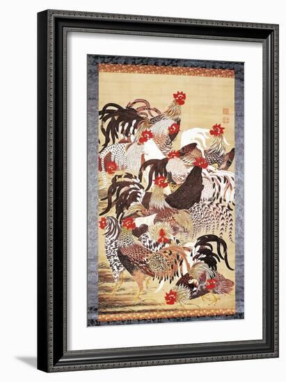 Thirteen Roosters, from Doshoku Sai-E-Ito Jakuchu-Framed Giclee Print