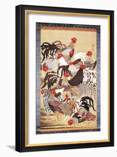 Thirteen Roosters, from Doshoku Sai-E-Ito Jakuchu-Framed Giclee Print