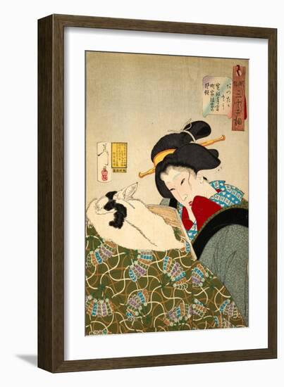 Thirty-Two Daily Scenes: 'Looks Cozy', Mannerisms of a Merchant's Widow-Yoshitoshi Tsukioka-Framed Giclee Print