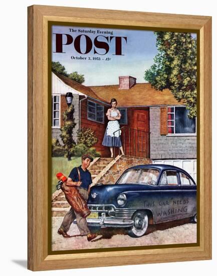 "This Car Needs Washing" Saturday Evening Post Cover, October 3, 1953-Amos Sewell-Framed Premier Image Canvas