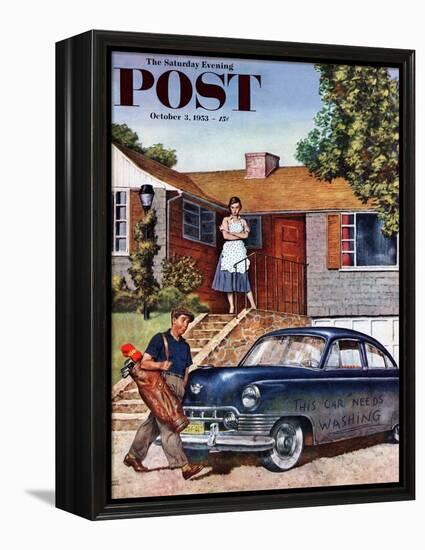 "This Car Needs Washing" Saturday Evening Post Cover, October 3, 1953-Amos Sewell-Framed Premier Image Canvas