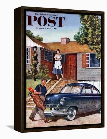 "This Car Needs Washing" Saturday Evening Post Cover, October 3, 1953-Amos Sewell-Framed Premier Image Canvas