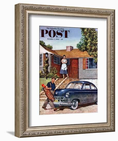 "This Car Needs Washing" Saturday Evening Post Cover, October 3, 1953-Amos Sewell-Framed Giclee Print