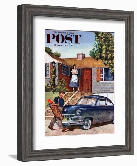 "This Car Needs Washing" Saturday Evening Post Cover, October 3, 1953-Amos Sewell-Framed Giclee Print