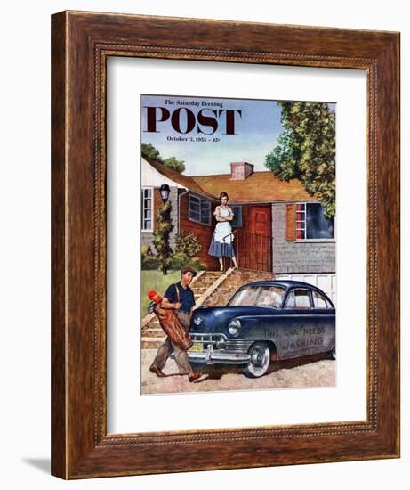 "This Car Needs Washing" Saturday Evening Post Cover, October 3, 1953-Amos Sewell-Framed Giclee Print