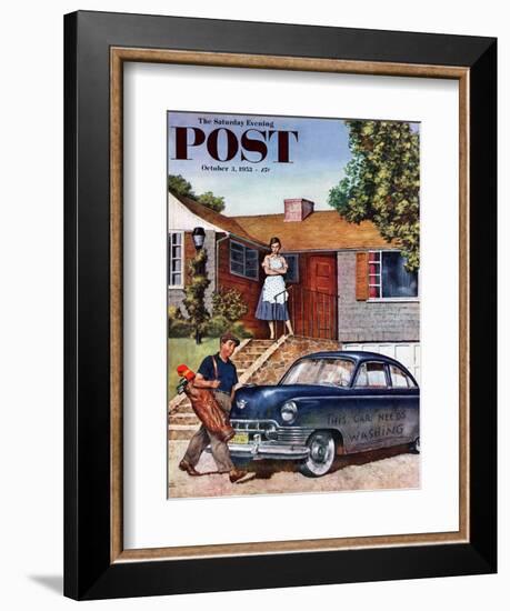 "This Car Needs Washing" Saturday Evening Post Cover, October 3, 1953-Amos Sewell-Framed Giclee Print