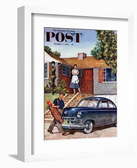 "This Car Needs Washing" Saturday Evening Post Cover, October 3, 1953-Amos Sewell-Framed Giclee Print