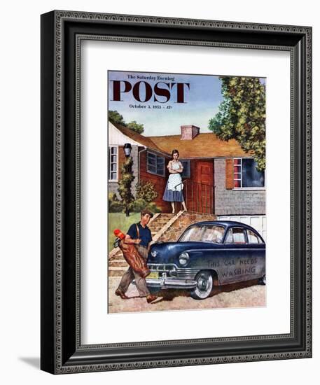 "This Car Needs Washing" Saturday Evening Post Cover, October 3, 1953-Amos Sewell-Framed Giclee Print