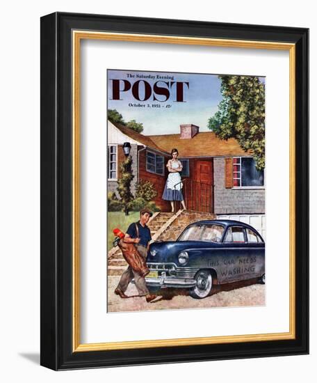 "This Car Needs Washing" Saturday Evening Post Cover, October 3, 1953-Amos Sewell-Framed Giclee Print