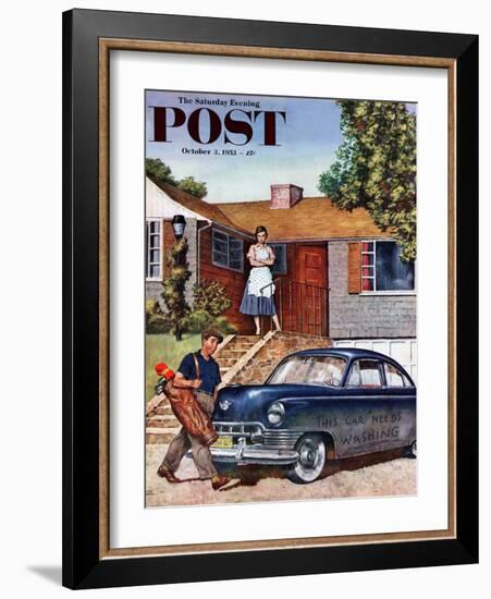 "This Car Needs Washing" Saturday Evening Post Cover, October 3, 1953-Amos Sewell-Framed Giclee Print